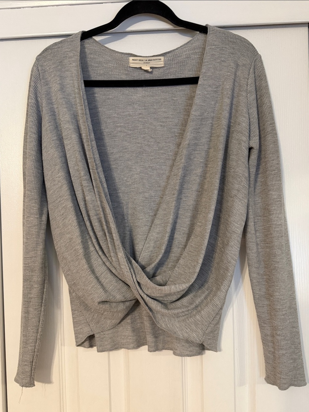 Urban Outfitters Light Gray Twist-Front Long Sleeve Tee